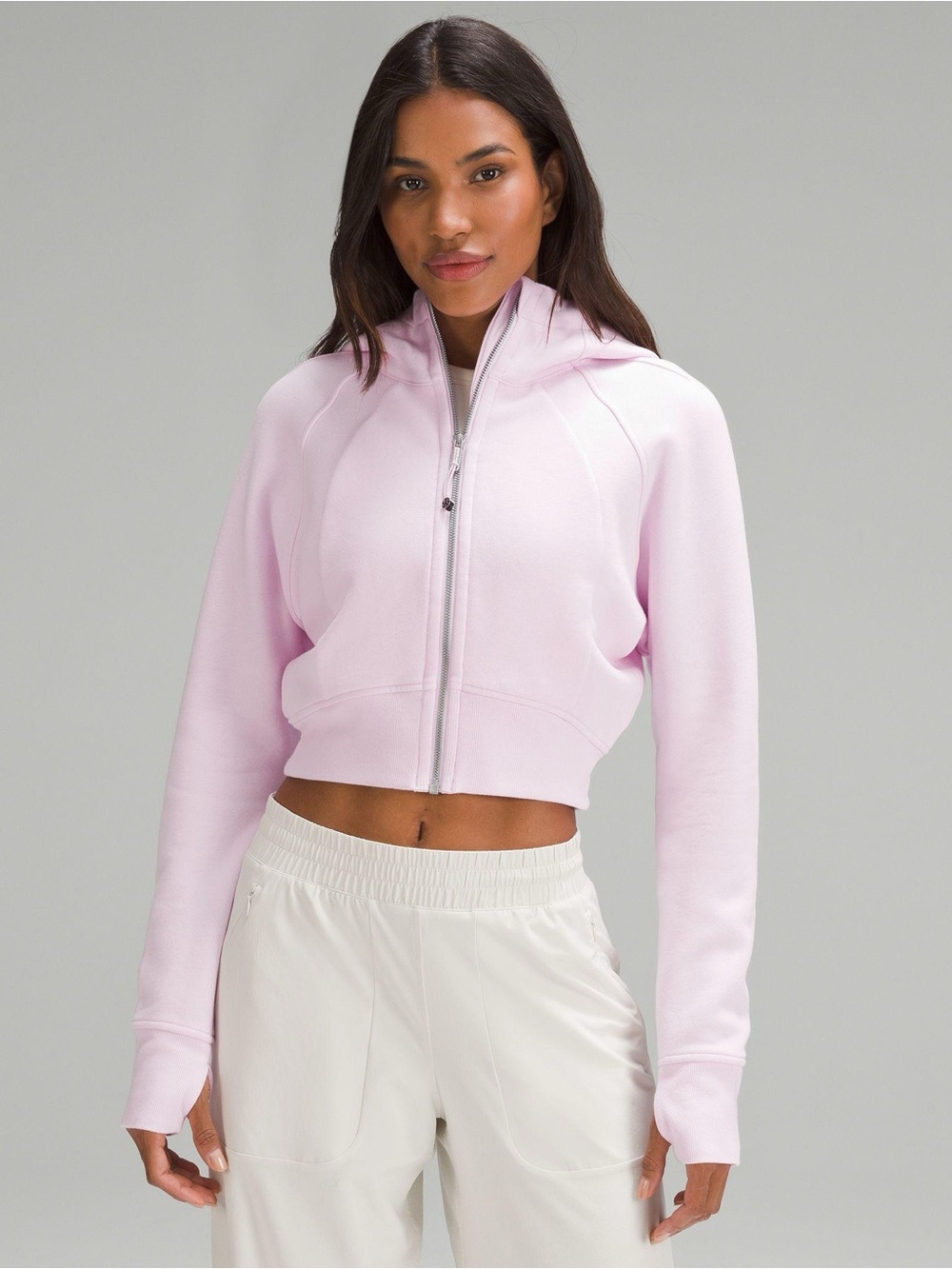 Lululemon Scuba Cropped Full Zip Hoodie In Light Pink